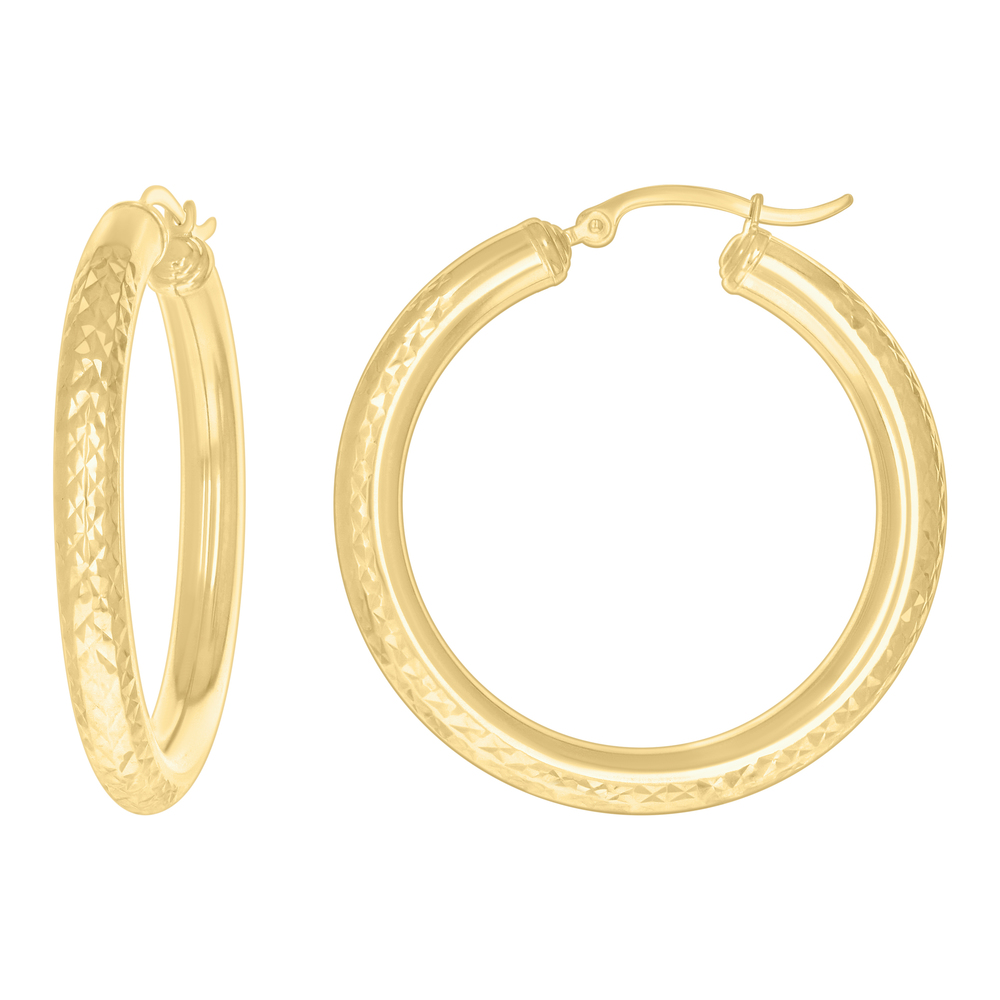 10kt 10k  Gold Women Rnd Tube Diamond-cut Patterned Fancy Hoop Earrings 4mm-38